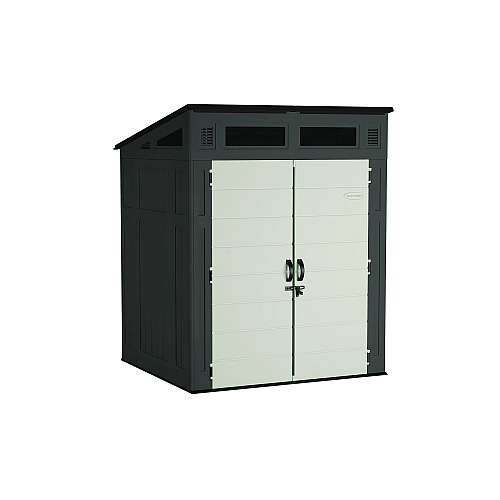 Modernist Storage Shed, 200 Cu Ft, 6 Ft 2.5" X 5 Ft 8.25" X 7 Ft 5.75", Peppercorn/black/passive