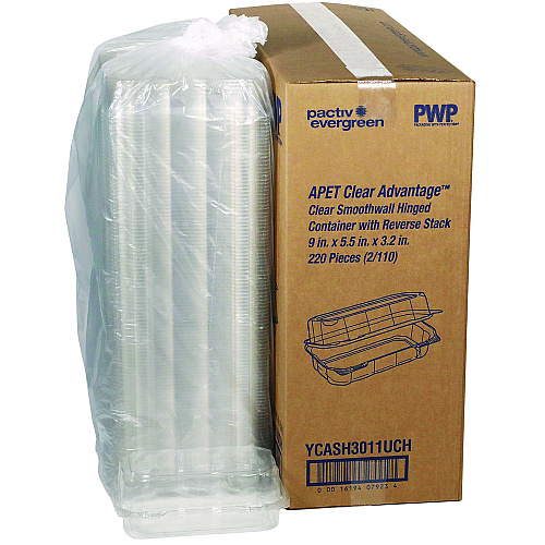 Pactiv Hoagie Hinged Lid Container, 9 x 5.5 x 3.2, Clear, Plastic, 220/Carton (YCASH3011UCH)