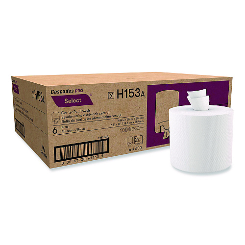 Cascades Select Center-Pull Paper Towels, 2-Ply, 7.3" x 10", White, 600/Roll, 6 Rolls/Carton (H153)