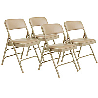 NPS 1300 Series Premium Vinyl Upholstered Triple Brace Double Hinge Folding Chair, Supports 500 lb, Beige Seat/Back/Base, 4/Pack (1301)