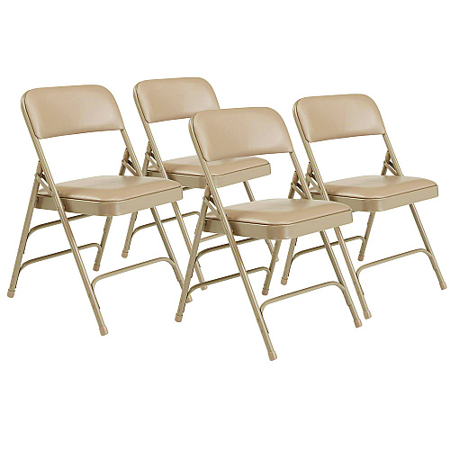 NPS 1300 Series Premium Vinyl Upholstered Triple Brace Double Hinge Folding Chair, Supports 500 lb, Beige Seat/Back/Base, 4/Pack (1301)