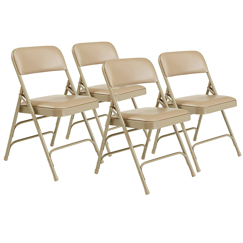 NPS 1300 Series Premium Vinyl Upholstered Triple Brace Double Hinge Folding Chair, Supports 500 lb, Beige Seat/Back/Base, 4/Pack (1301)