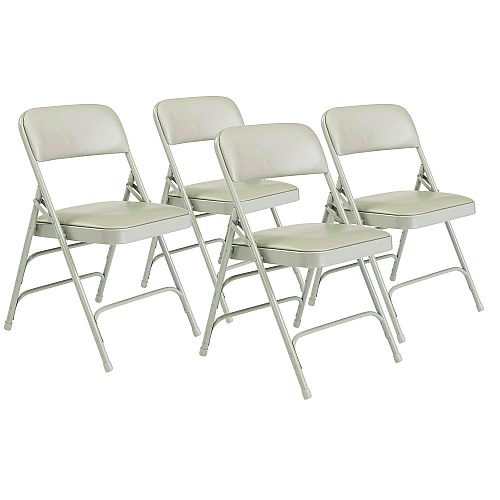 NPS 1300 Series Premium Vinyl Upholstered Triple Brace Double Hinge Folding Chair, Supports 500 lb, Gray Seat/Back/Base, 4/Pack (1302)