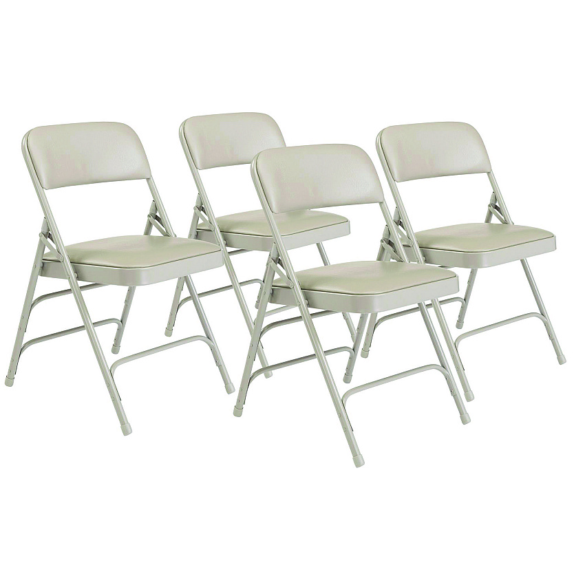 NPS 1300 Series Premium Vinyl Upholstered Triple Brace Double Hinge Folding Chair, Supports 500 lb, Gray Seat/Back/Base, 4/Pack (1302)