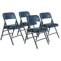 NPS 1300 Series Premium Vinyl Upholstered Triple Brace Double Hinge Folding Chair, Supports 500 lb, Blue Seat/Back/Base, 4/Pack (1304)