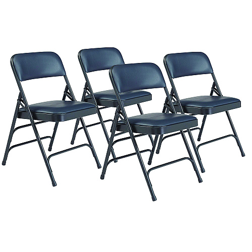 NPS 1300 Series Premium Vinyl Upholstered Triple Brace Double Hinge Folding Chair, Supports 500 lb, Blue Seat/Back/Base, 4/Pack (1304)