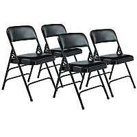 NPS 1300 Series Premium Vinyl Upholstered Triple Brace Double Hinge Folding Chair, Supports 500 lb, Black Seat/Back/Base, 4/Pack (1310)
