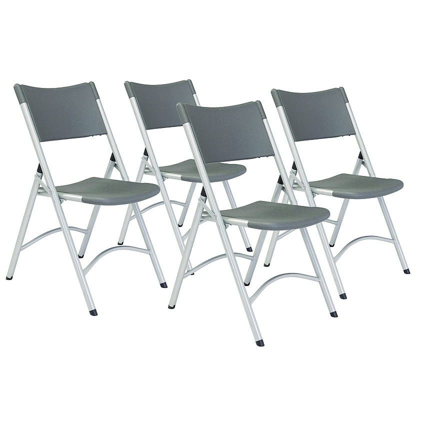 NPS 600 Series Heavy Duty Plastic Folding Chair, Supports Up to 500 lb, 18" Seat Height, Gray Seat/Back, Silver Base, 4/Pack (620)