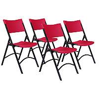 NPS 600 Series Heavy Duty Plastic Folding Chair, Supports Up to 500 lb, 18" Seat Height, Red Seat/Back, Black Base, 4/Pack (640)