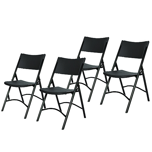 NPS 600 Series Heavy Duty Plastic Folding Chair, Supports Up to 500 lb, 18" Seat Height, Black Seat/Back/Base, 4/Pack (610)