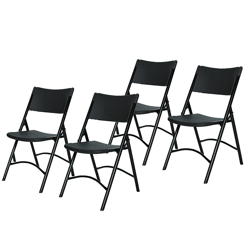 NPS 600 Series Heavy Duty Plastic Folding Chair, Supports Up to 500 lb, 18" Seat Height, Black Seat/Back/Base, 4/Pack (610)