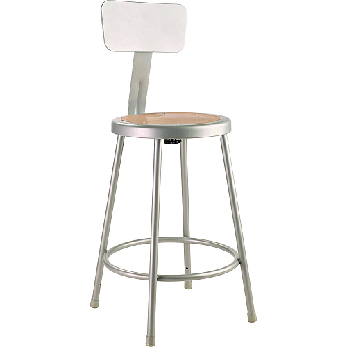 6200 Series Heavy Duty Steel Stool With Backrest, Supports Up To 500 Lb, 24" Seat Height, Brown Seat, Gray Back/base