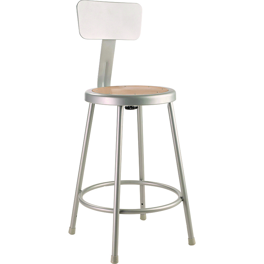 6200 Series Heavy Duty Steel Stool With Backrest, Supports Up To 500 Lb, 24" Seat Height, Brown Seat, Gray Back/base