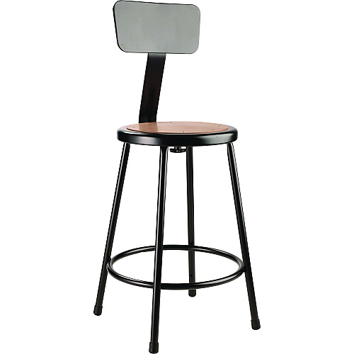6200 Series Heavy Duty Steel Stool With Backrest, Supports Up To 500 Lb, 24" Seat Height, Brown Seat, Black Back/base