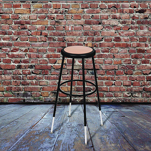 6200 Series Height Adjustable Heavy Duty Steel Stool, Backless, Supports 500 Lb, 31" To 39" Seat Height, Brown Seat/blk Base