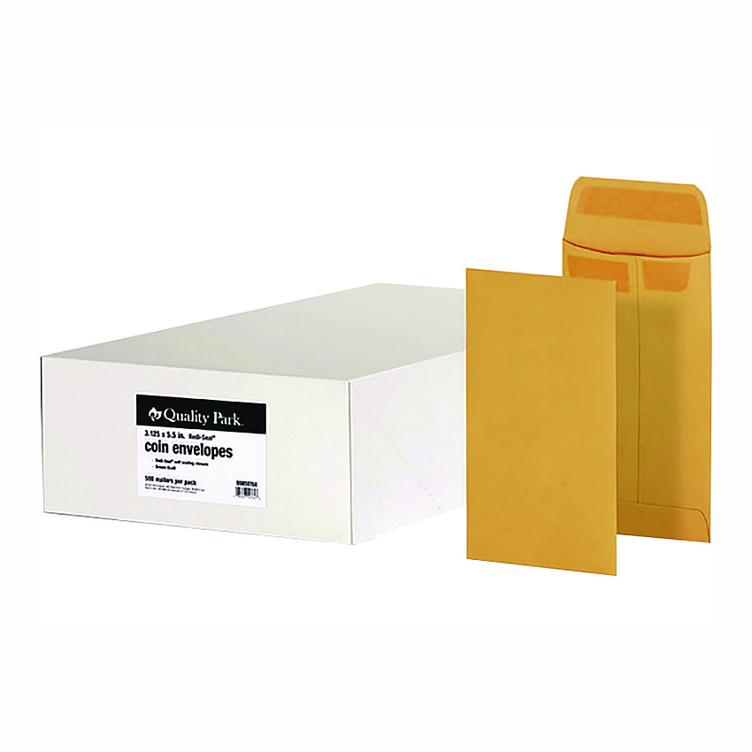 Quality Park Redi-Seal Coin and Small Parts Envelope, #5, Square Flap, Redi-Seal Adhesive Closure, 3.13 x 5.25, Brown Kraft, 500/Box (50764)