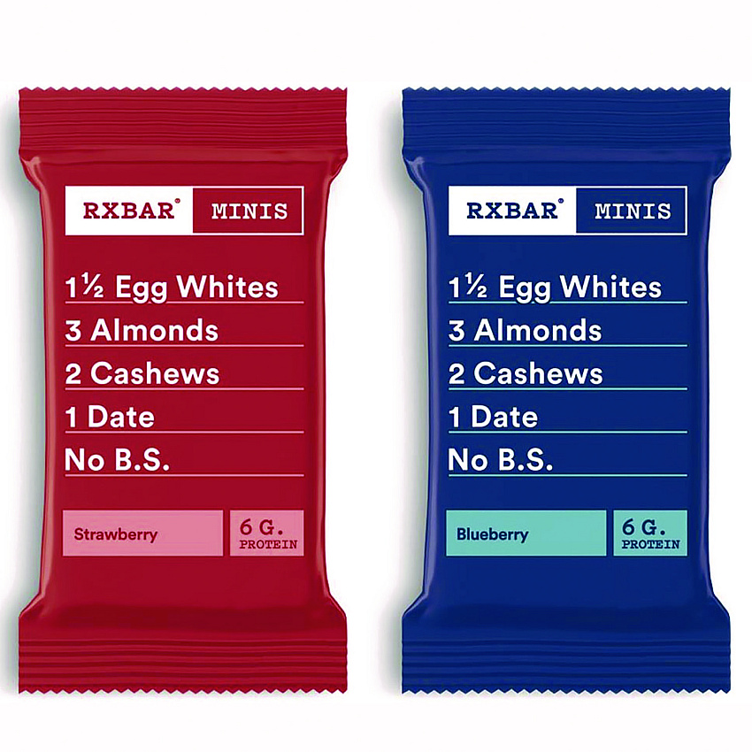 RXBAR Minis Protein Bars Variety Pack, Blueberry/Strawberry, 0.9 oz Bar, 8/Box (KEE00737)
