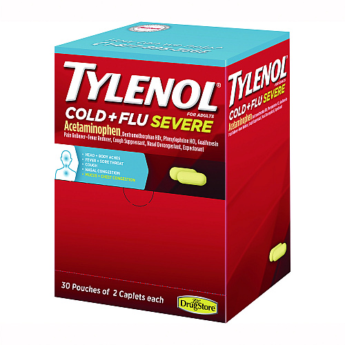 Tylenol Cold + Flu Severe Caplets, 2/Pack, 30 Packs/Box (64568)