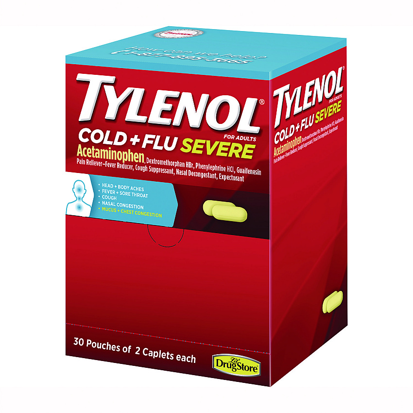 Tylenol Cold + Flu Severe Caplets, 2/Pack, 30 Packs/Box (64568)