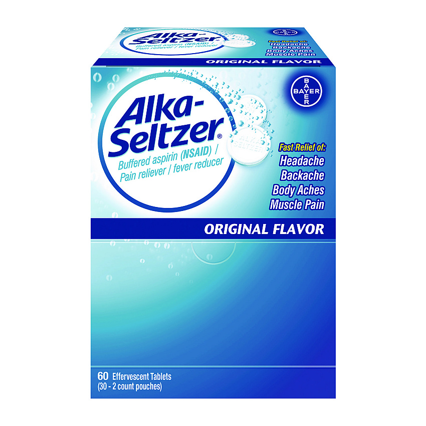 Alka-Seltzer Buffered Aspirin (NSAID) Tablets, 2/Pack, 30 Packs/Box (64038)