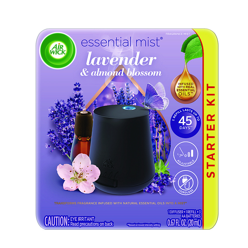 Air Wick Essential Mist Starter Kit, Lavender and Almond Blossom, 0.67 oz Bottle (6233802034)