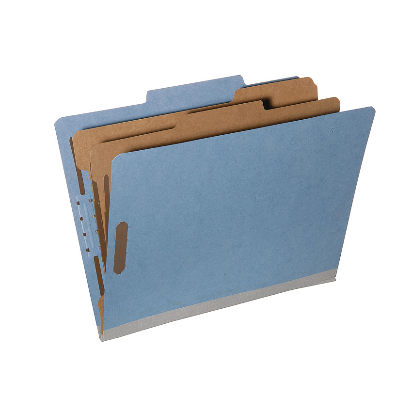 AbilityOne 7530014181314, SKILCRAFT Classification Folder, 2 Dividers, 6 Fasteners, Letter Size, Blue Exterior, 10/Box