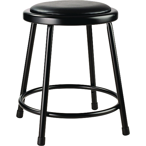 6400 Series Fixed Height Heavy Duty Vinyl Padded Steel Stool, Backless, Supports 500 Lb, 18" Seat Height, Black Seat/base