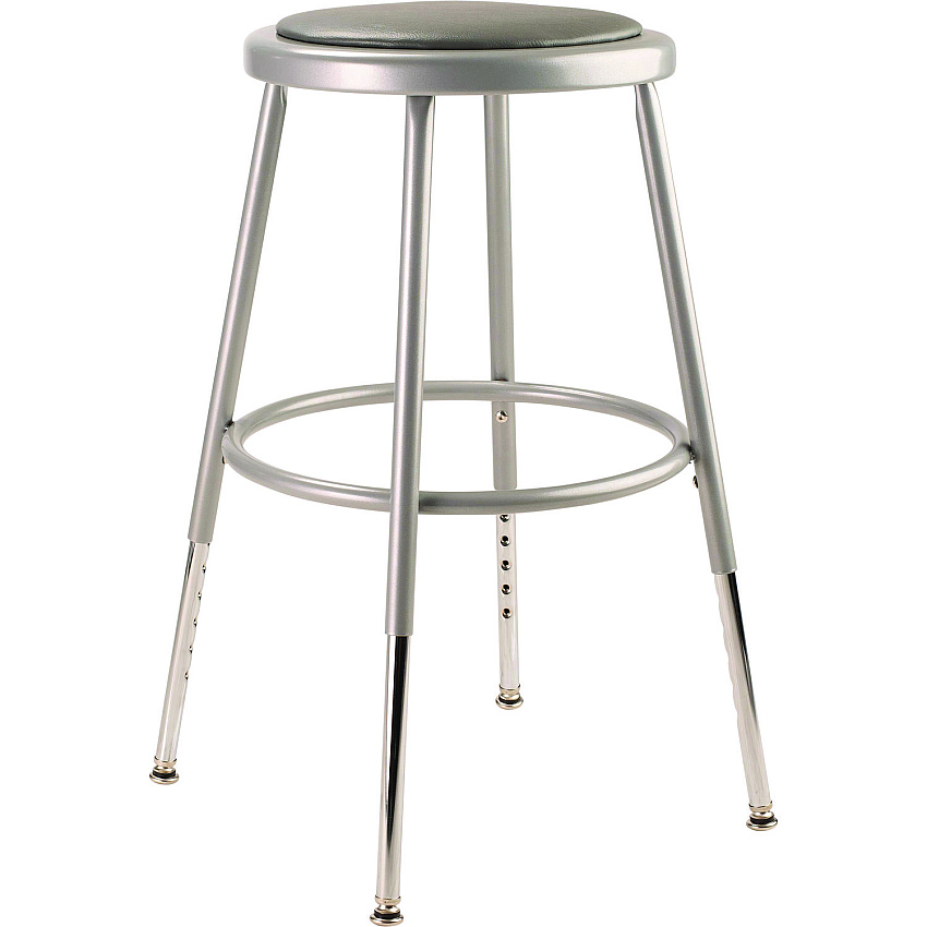 6400 Series Height Adjustable Hd Vinyl Padded Steel Stool, Backless, Supports 500 Lb, 18.5"-26.5" Seat Height, Gray Seat/base