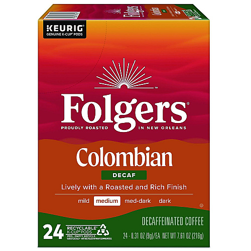 Folgers 100% Colombian Decaf Coffee K-Cups, 24/Box (0570)
