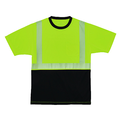 ergodyne GloWear 8280BK Class 2 Performance T-Shirt with Black Bottom, Large Long, Lime (22564)