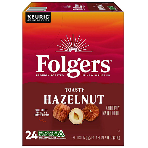 Folgers Toasty Hazelnut Coffee K-Cups, 24/Box (0162)