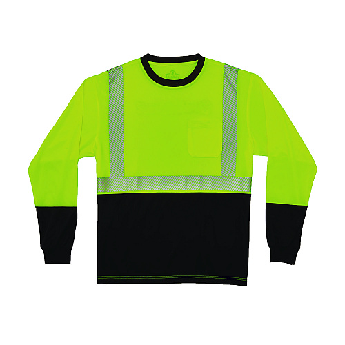 ergodyne GloWear 8281BK Class 2 Long Sleeve Shirt with Black Bottom, 7X-Large Long, Lime (22661)