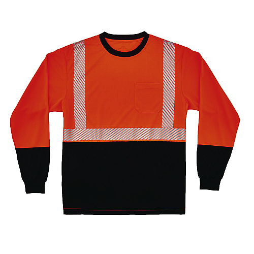 ergodyne GloWear 8281BK Class 2 Long Sleeve Shirt with Black Bottom, X-Large Long, Orange (22915)
