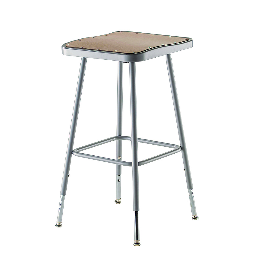 6300 Series Height Adjust Heavy Duty Square Seat Steel Stool, Backless, 500lb, 23.75" To 31.75" Height, Brown Seat, Gray Base
