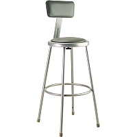 NPS 6400 Series Heavy Duty Vinyl Padded Stool With Backrest, Supports 500 lb, 30" Seat Height, Gray Seat, Gray Back, Gray Base (6430B)