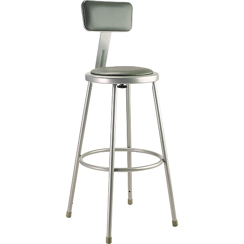 NPS 6400 Series Heavy Duty Vinyl Padded Stool With Backrest, Supports 500 lb, 30" Seat Height, Gray Seat, Gray Back, Gray Base (6430B)
