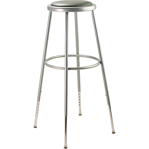 NPS 6400 Series Height Adjust Heavy Duty Vinyl Padded Steel Stool, Backless, Support 500lb, 30.5" to 38.5" Height, Gray Seat/Base (6430H)