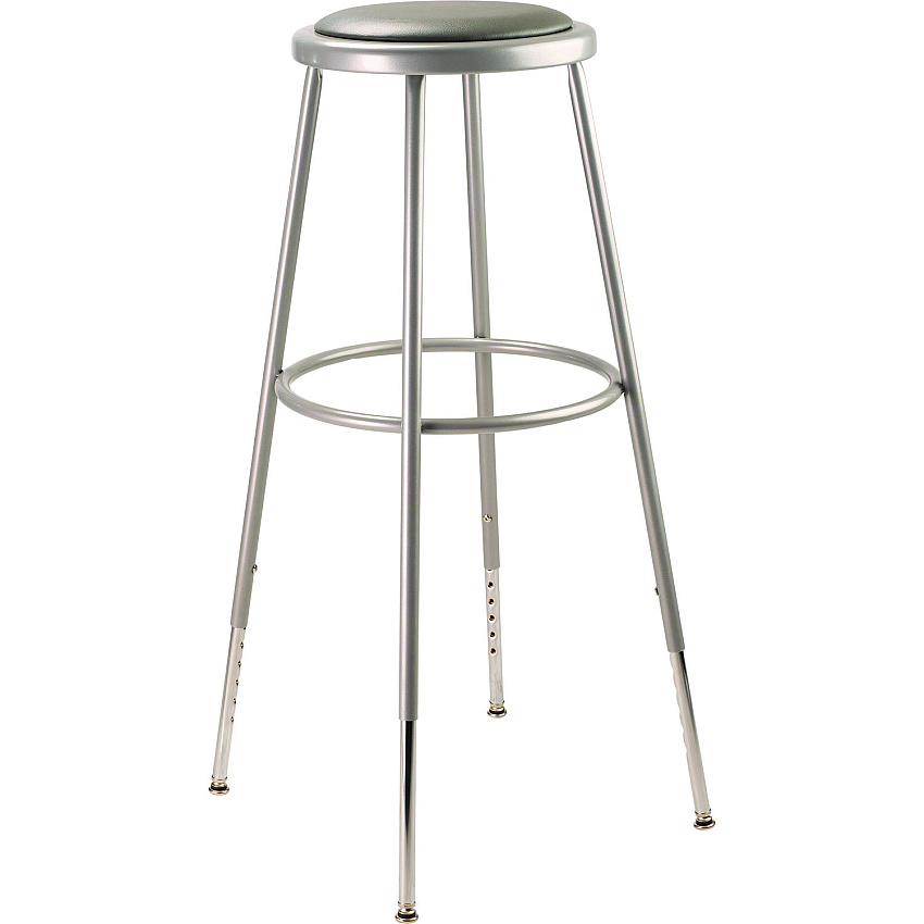 NPS 6400 Series Height Adjust Heavy Duty Vinyl Padded Steel Stool, Backless, Support 500lb, 30.5" to 38.5" Height, Gray Seat/Base (6430H)