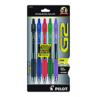 Pilot G2 Premium Gel Pen, Retractable, Fine 0.7 mm, Assorted Ink and Barrel Colors, 5/Pack (31079)