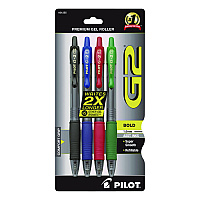 Pilot G2 Premium Gel Pen, Retractable, Bold 1 mm, Assorted Ink and Barrel Colors, 4/Pack (31255)