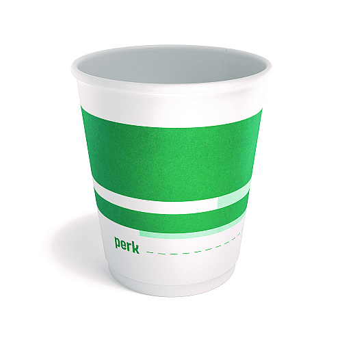 Perk Insulated Paper Cup, 10 oz, White/Teal, 40/Pack (59482)