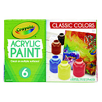 Crayola Acrylic Paint Set, Six Assorted Classic Colors, 2 oz Bottles, 6/Box (1388272)