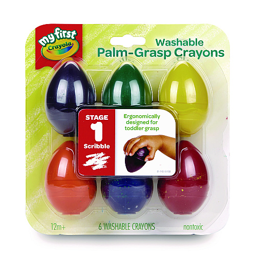 Crayola My First Washable Palm Grasp Crayons, Assorted Colors, 6/Pack (2753071)