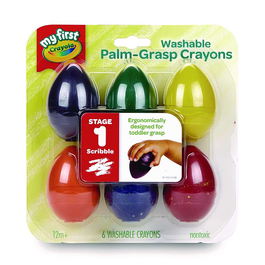 Crayola My First Washable Palm Grasp Crayons, Assorted Colors, 6/Pack (2753071)