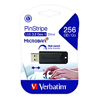 Verbatim PinStripe USB 3.2 Flash Drive, 256 GB, Black (49320)