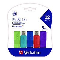 Verbatim PinStripe USB 3.2 Flash Drive, 32 GB, Assorted Colors, 5/Pack (70055)