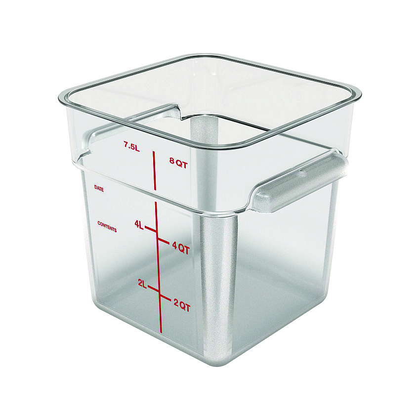 Carlisle Squares Polycarbonate Food Storage Container, 8 qt, 8.75 x 8.75 x 9, Clear, Plastic (1195307)