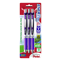 Pentel EnerGel RTX Deluxe Gel Pen, Retractable, Medium 0.7 mm, Purple Ink, Purple/Silver Barrel, 3/Pack (BL77BP3V)