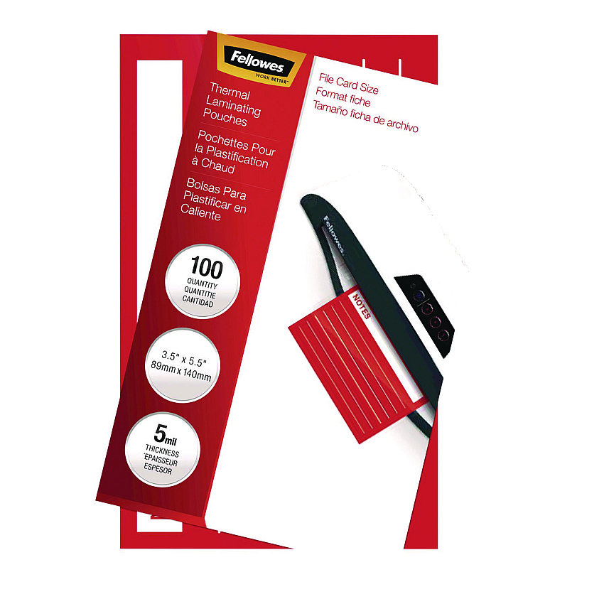 Fellowes Laminating Pouches, 5 mil, 5.5" x 3.5", Gloss Clear, 100/Pack (52017)