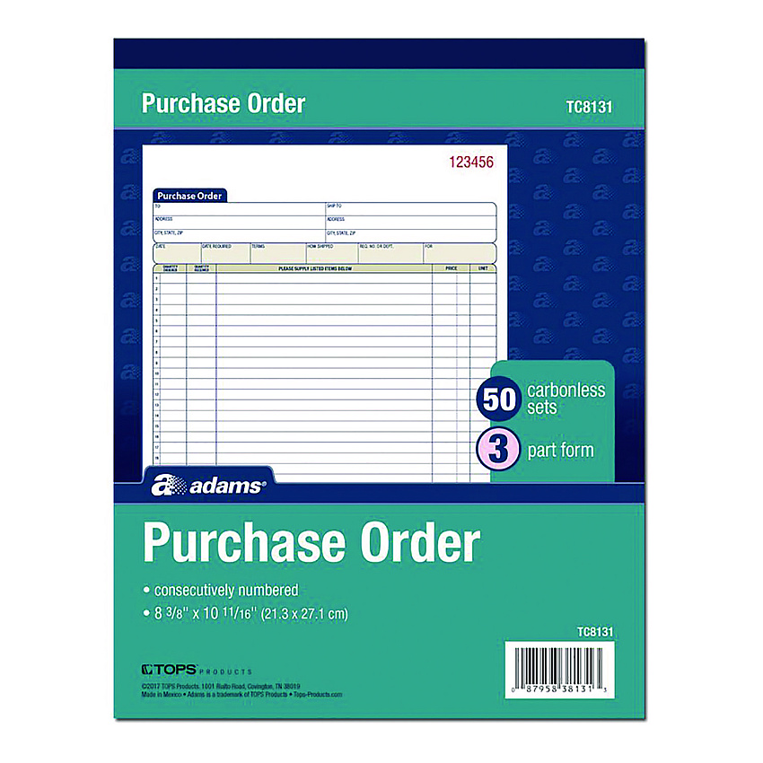 Adams Multipart Purchase Order Pad, Three-Part Carbonless, 8.38 x 10.19, 50 Forms Total (TC8131)